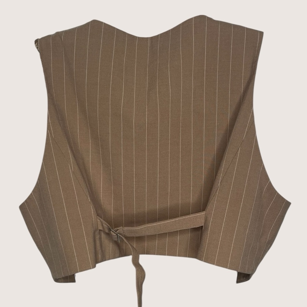 💜 Zara Brown & Cream Adjustable Pinstripe Vest | Size: XL - Picture 6 of 7
